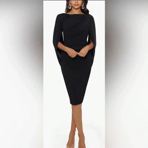 Betsy & Adam Dresses & Skirts - Betsy & Adam Cape sleeve crepe sheath black midi dress